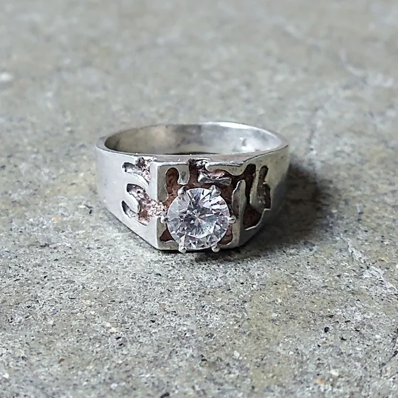 Vintage Sterling Silver Ring Size 9.75 Nugget Clear CZ Brutalist Modern